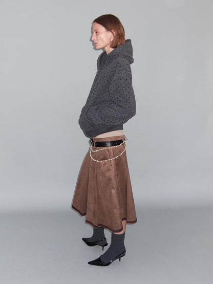 Delivery Gray Polka Dot Hooded Zip Short Fleece Wool Women&