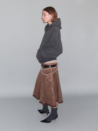 Delivery Gray Polka Dot Hooded Zip Short Fleece Wool Women&