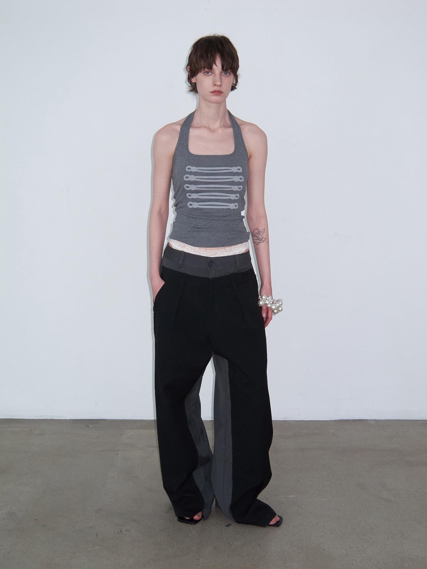 Delivery Gray Printed Napoleon Buttons Square Neck Slim Fit Cropped Women&
