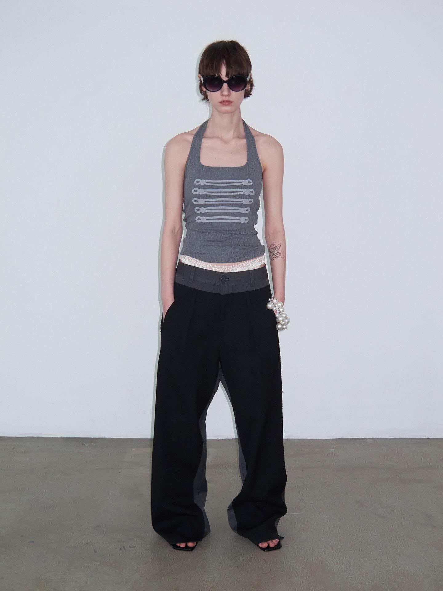 Delivery Gray Printed Napoleon Buttons Square Neck Slim Fit Cropped Women&