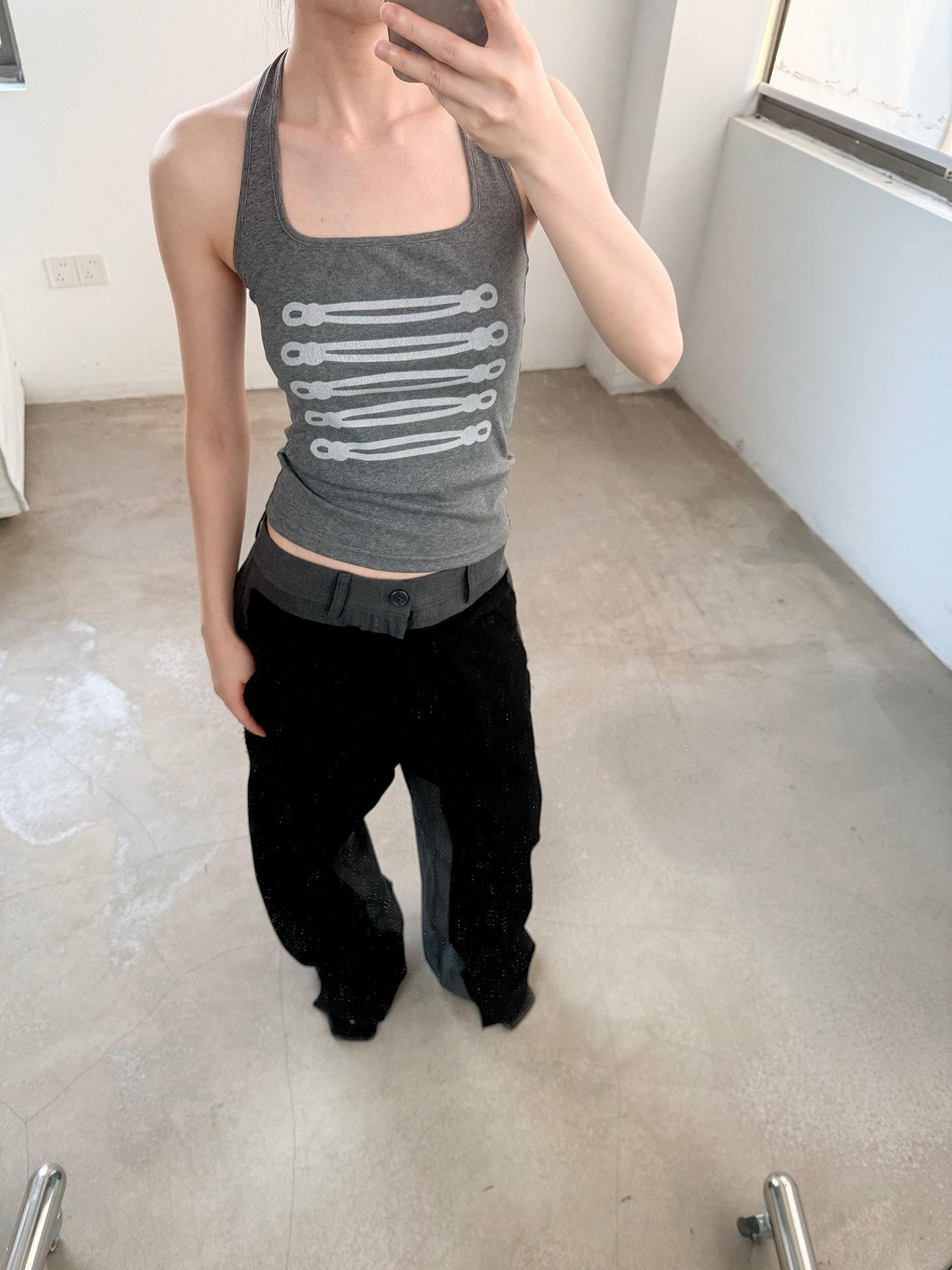 Delivery Gray Printed Napoleon Buttons Square Neck Slim Fit Cropped Women&