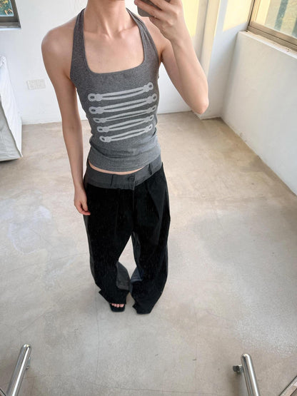 Delivery Gray Printed Napoleon Buttons Square Neck Slim Fit Cropped Women&