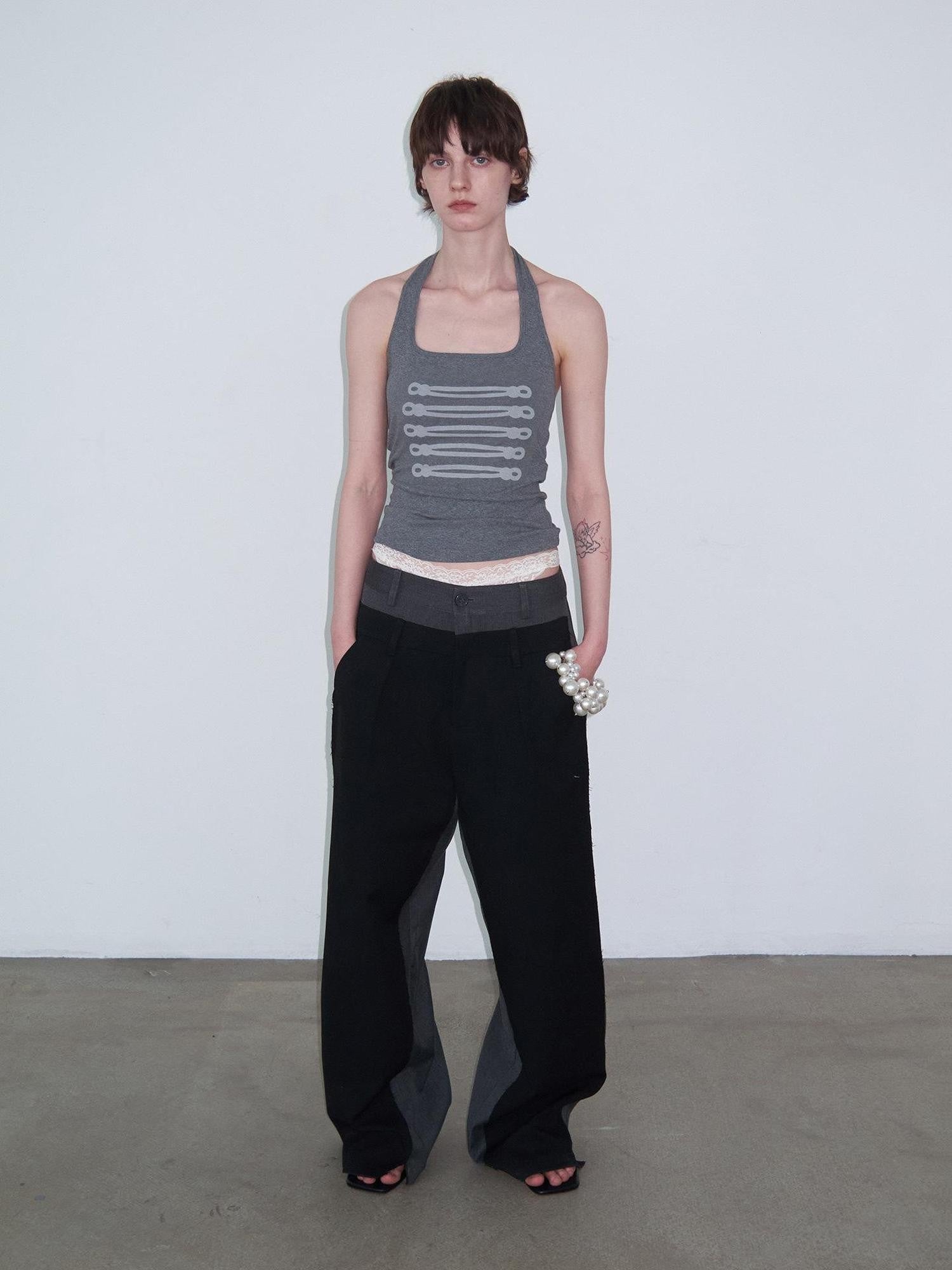 Delivery Gray Printed Napoleon Buttons Square Neck Slim Fit Cropped Women&