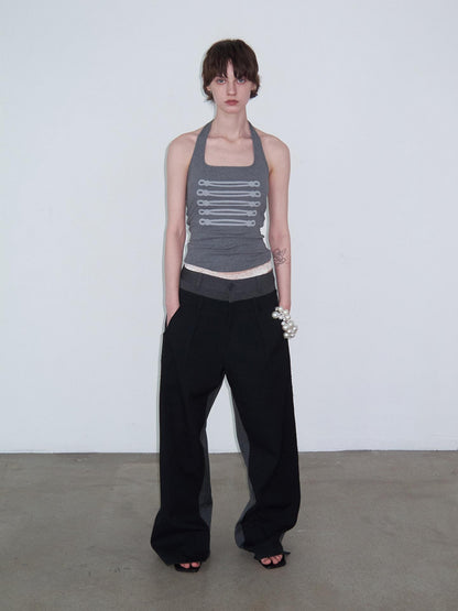 Delivery Gray Printed Napoleon Buttons Square Neck Slim Fit Cropped Women&