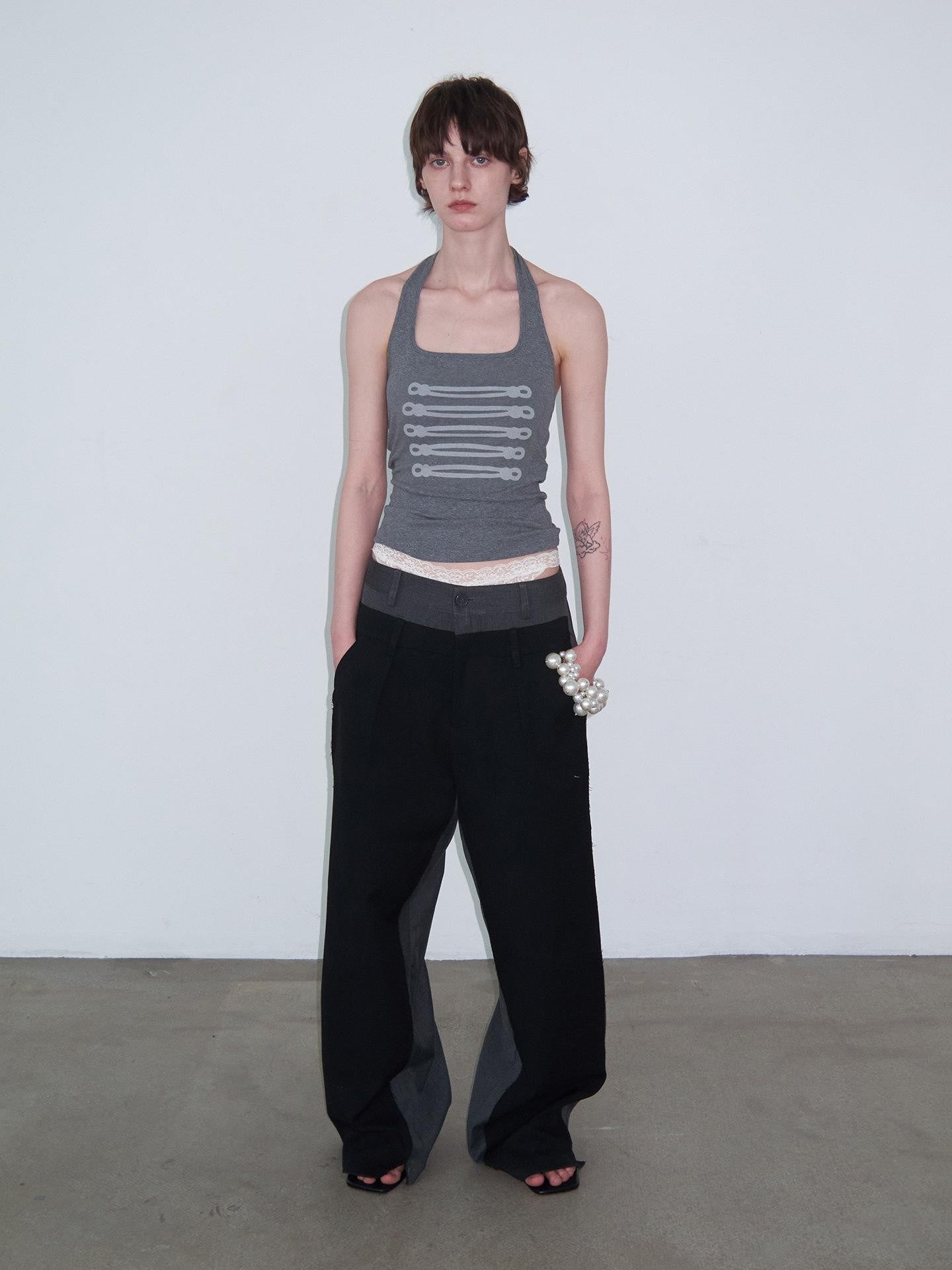 Delivery Gray Printed Napoleon Buttons Square Neck Slim Fit Cropped Women&