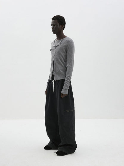 Delivery Gray Ribbed Slim Button Layered Two Piece Round Neck Women&