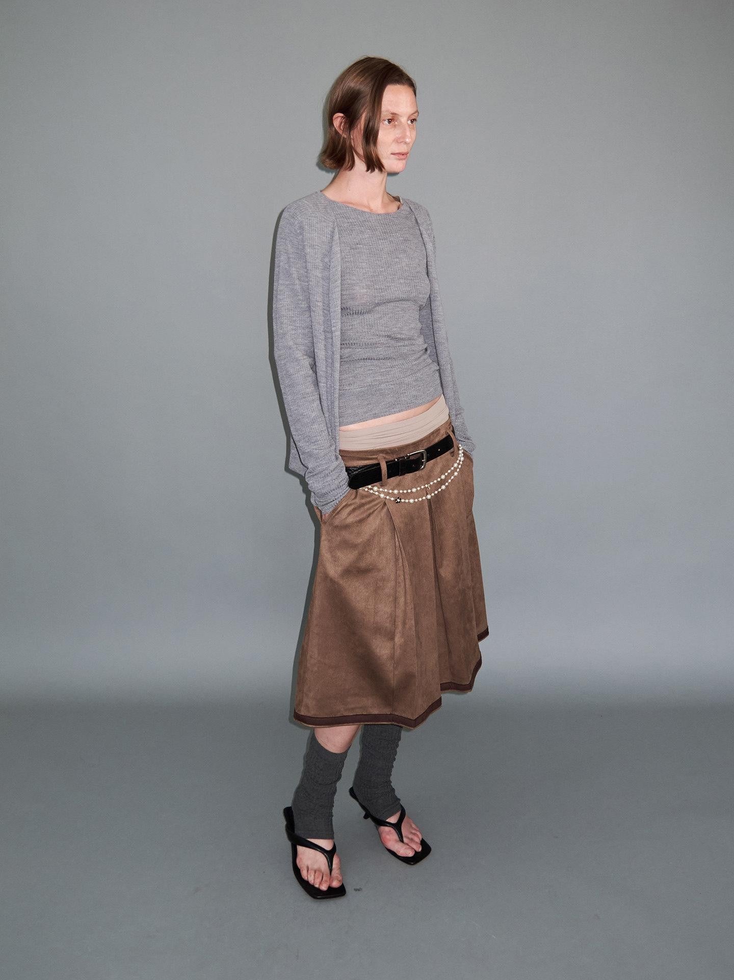 Delivery Gray Ribbed Slim Button Layered Two Piece Round Neck Women&