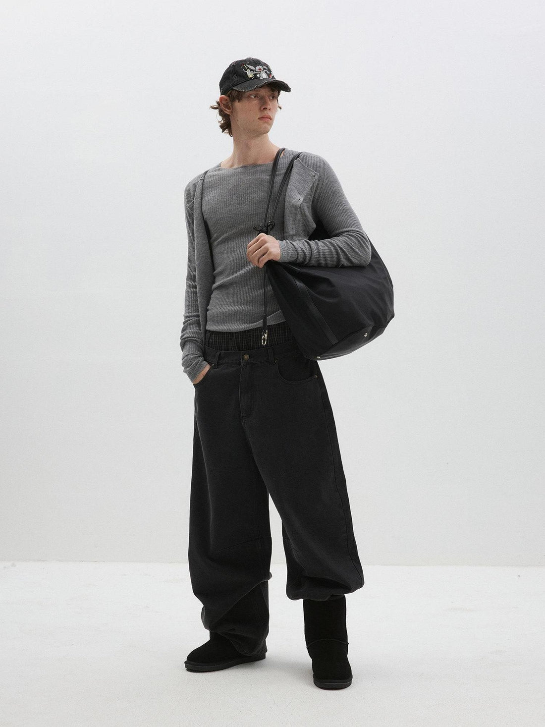 Delivery Gray Ribbed Slim Button Layered Two Piece Round Neck Women&
