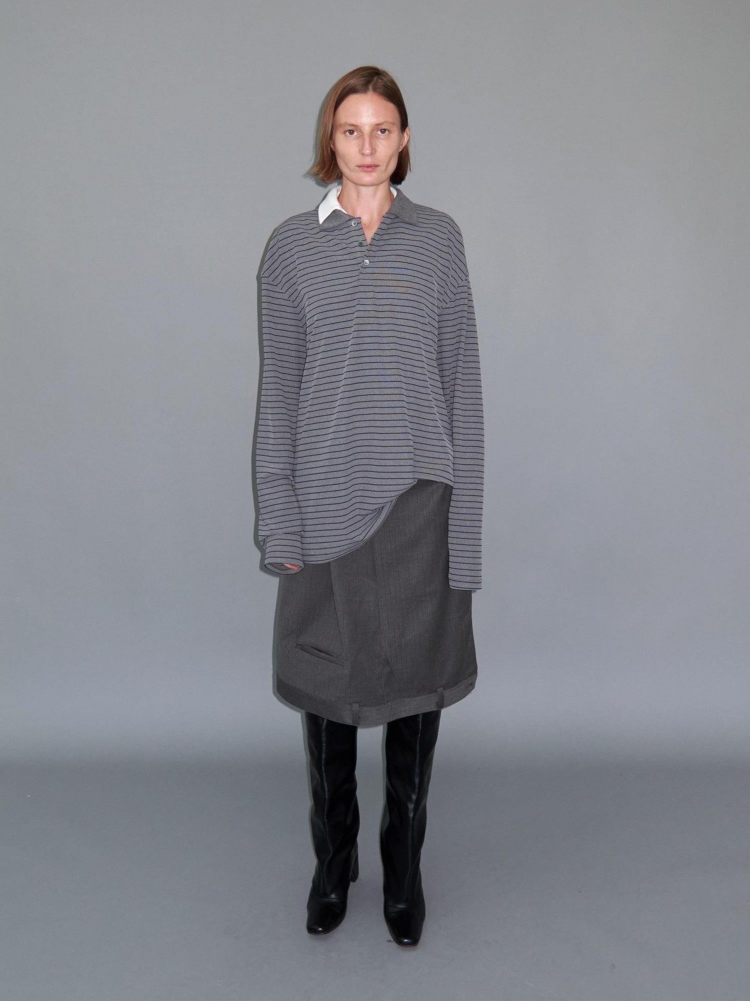 Delivery Gray Striped Polo Style Oversized Women&