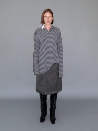 Delivery Gray Striped Polo Style Oversized Women&