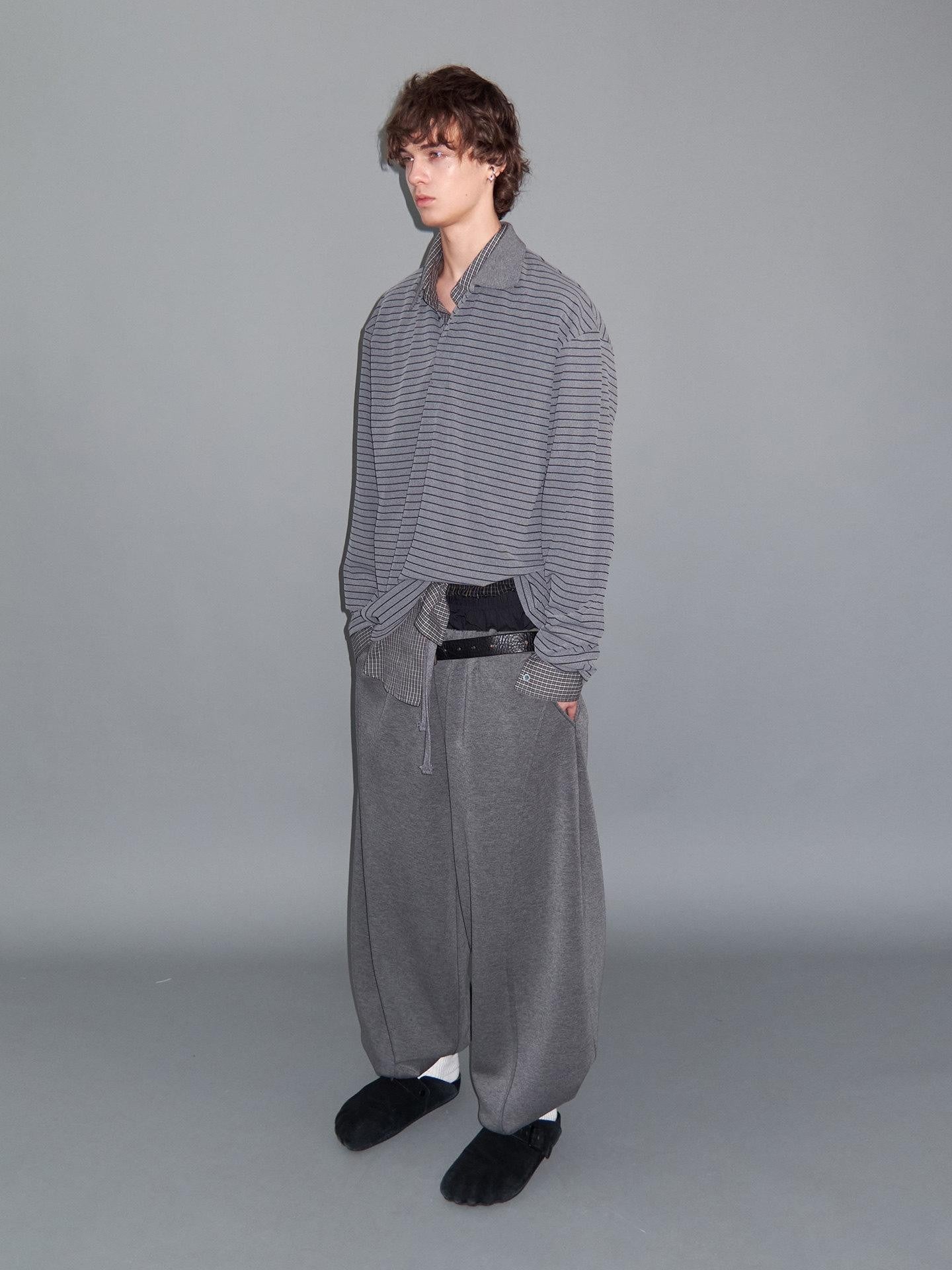 Delivery Gray Striped Polo Style Oversized Women&