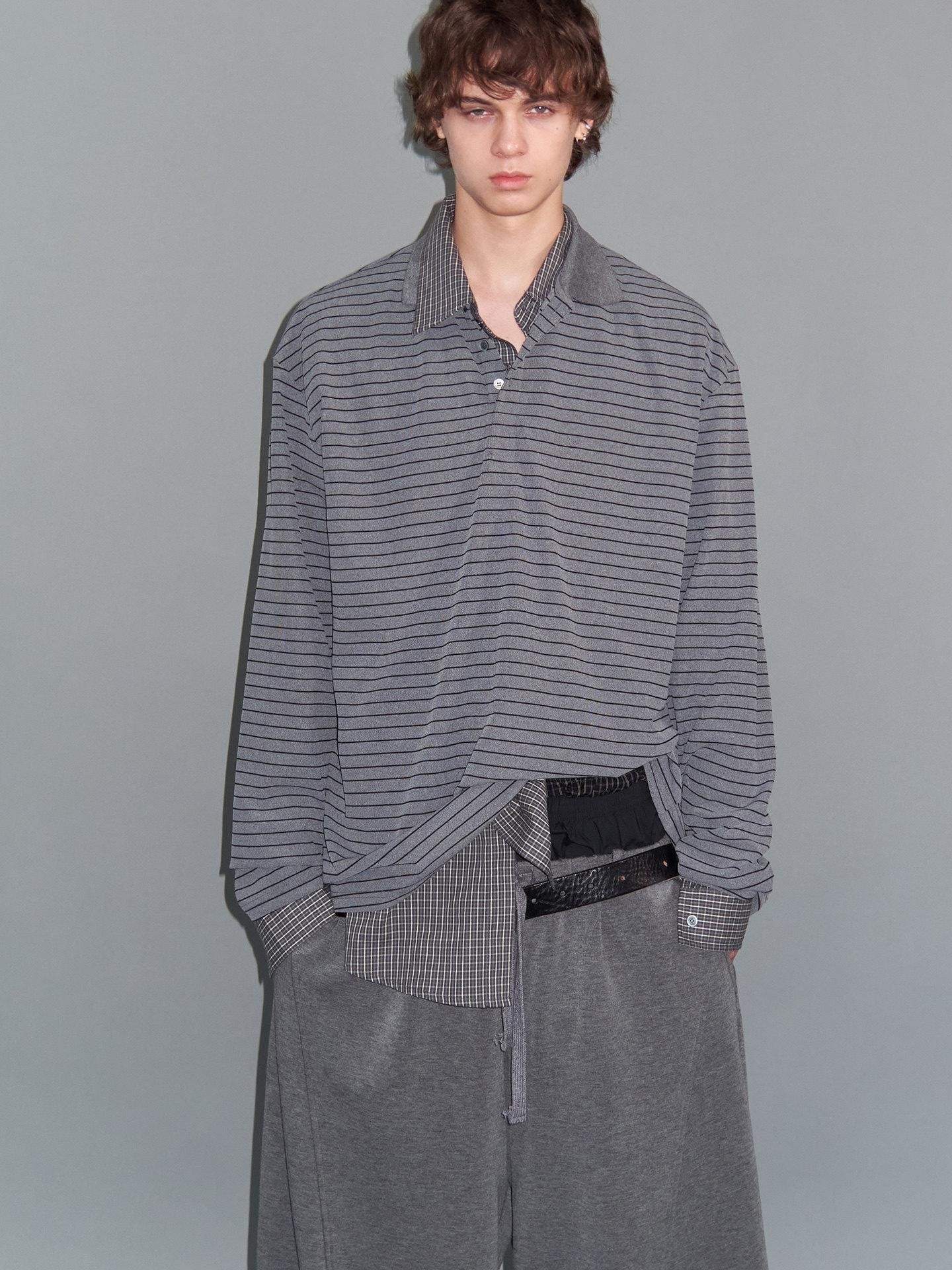 Delivery Gray Striped Polo Style Oversized Women&