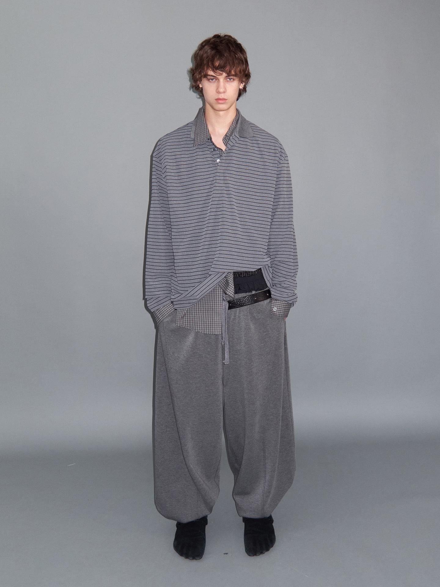 Delivery Gray Striped Polo Style Oversized Women&