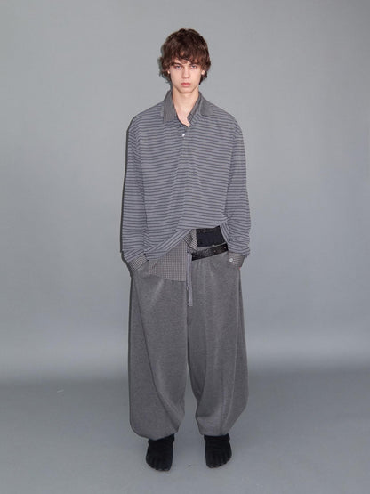 Delivery Gray Striped Polo Style Oversized Women&