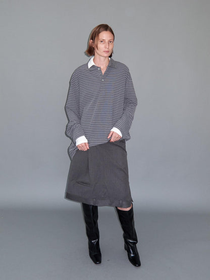 Delivery Gray Striped Polo Style Oversized Women&