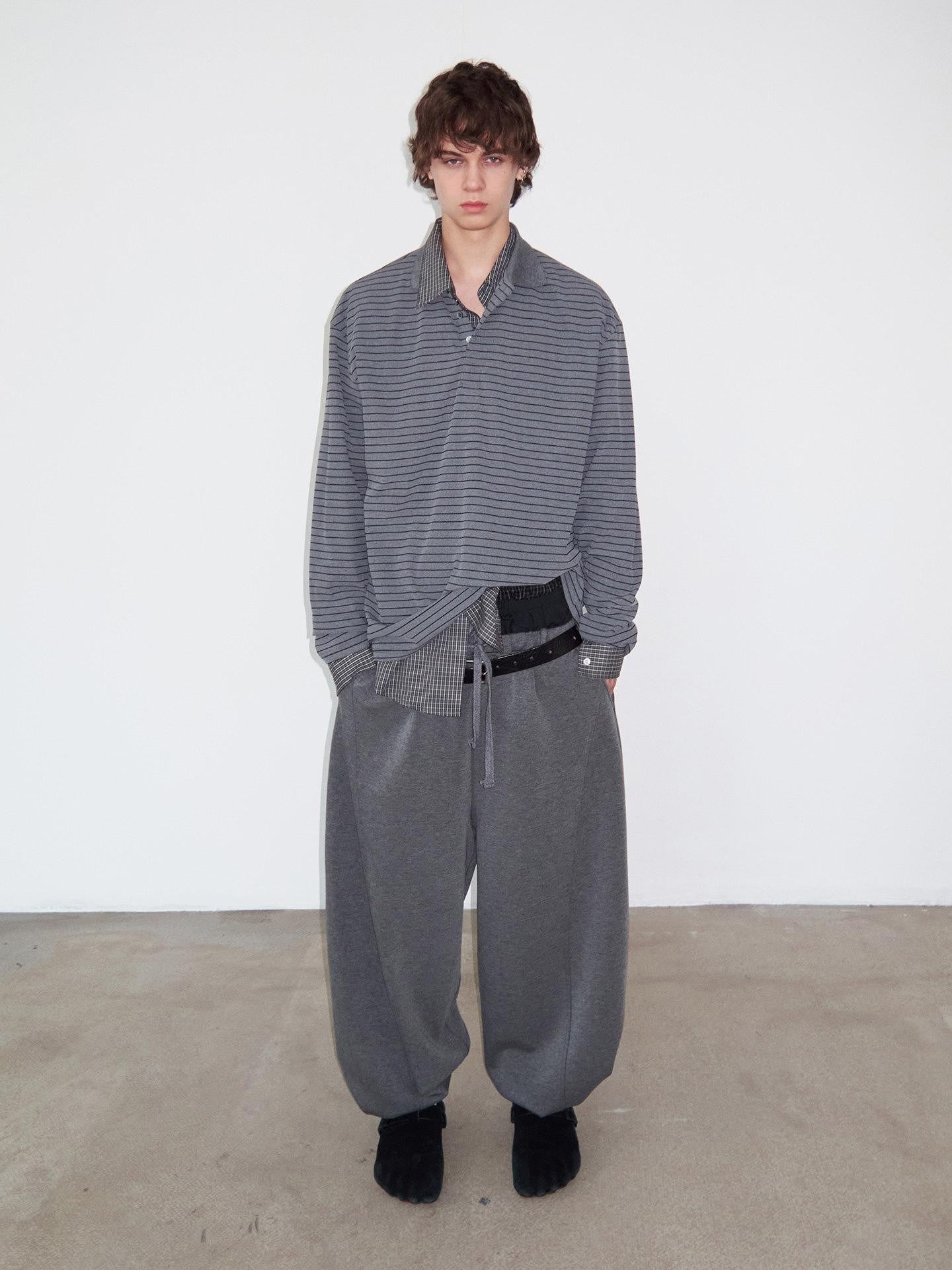 Delivery Gray Striped Polo Style Oversized Women&