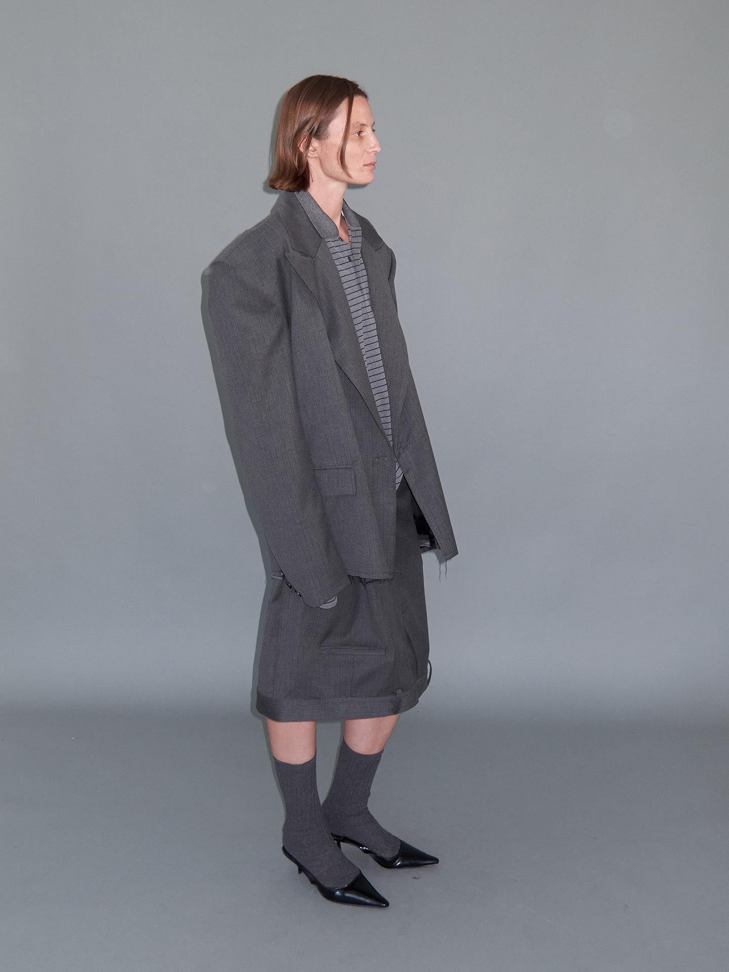 Delivery Gray Striped Polo Style Oversized Women&