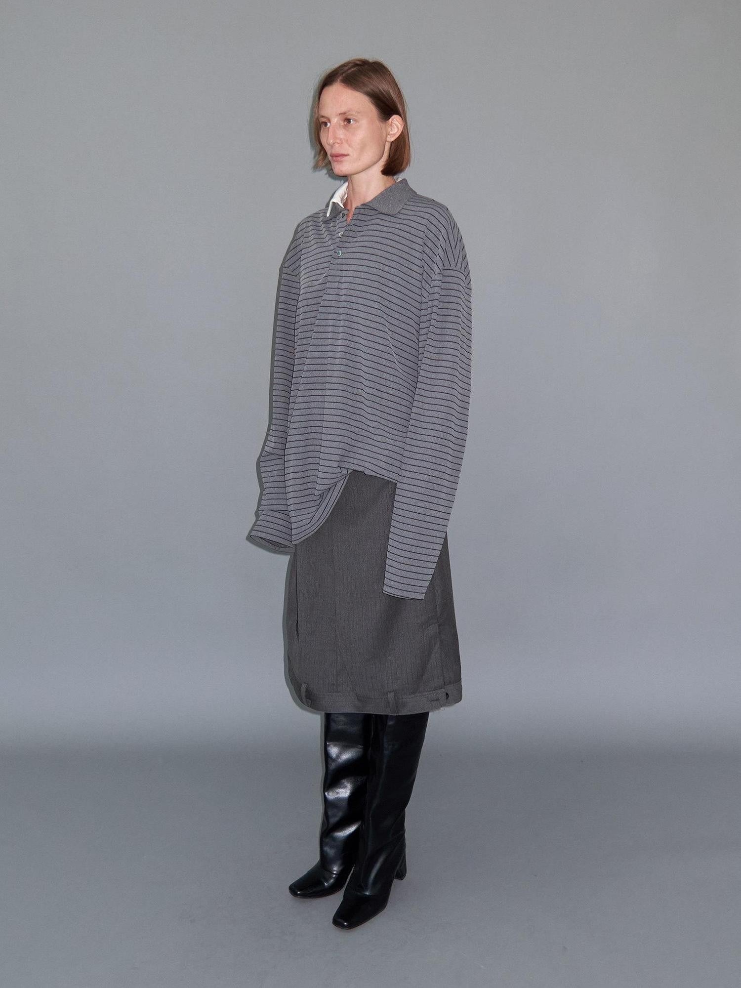 Delivery Gray Striped Polo Style Oversized Women&