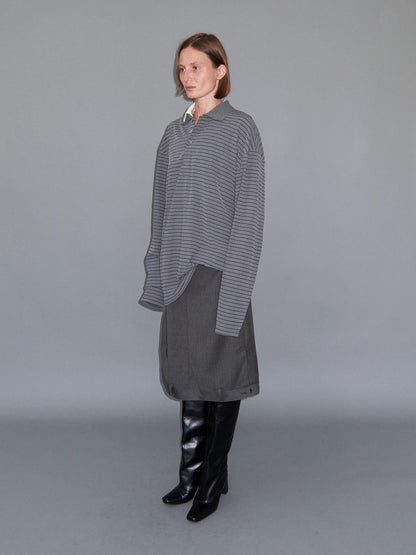 Delivery Gray Striped Polo Style Oversized Women&