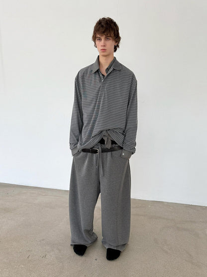 Delivery Gray Striped Polo Style Oversized Women&