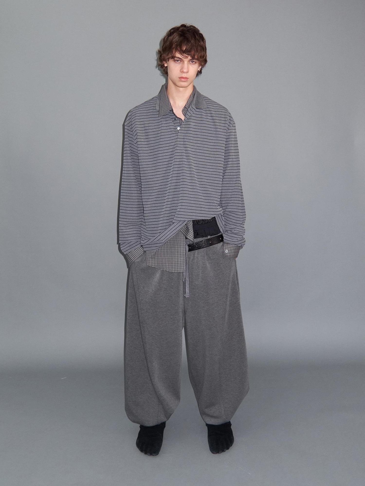 Delivery Gray Striped Polo Style Oversized Women&