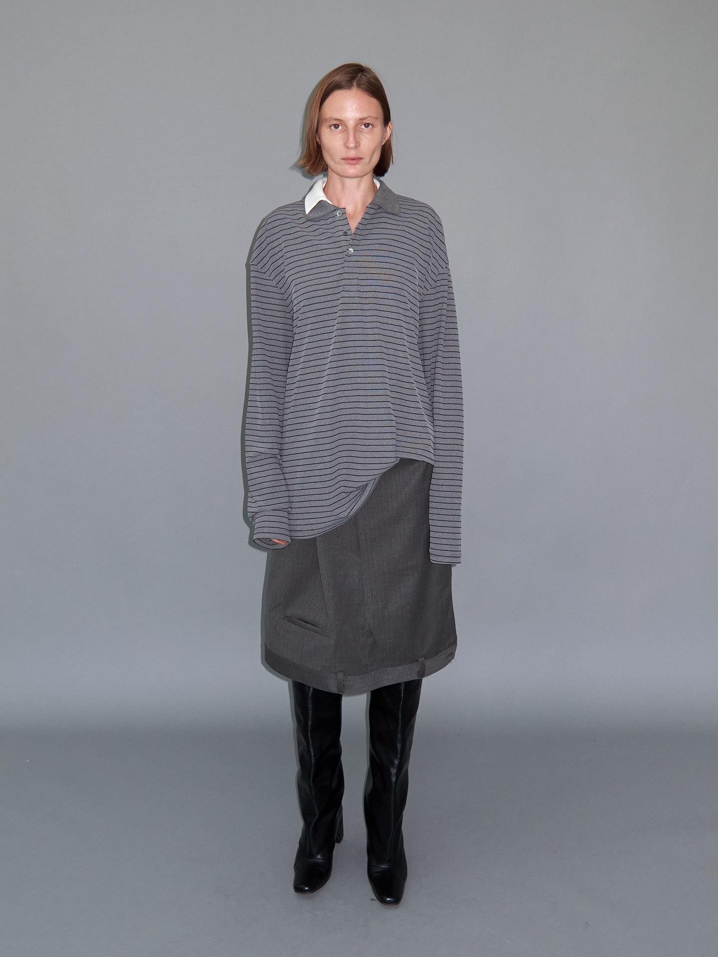 Delivery Gray Striped Polo Style Oversized Women&