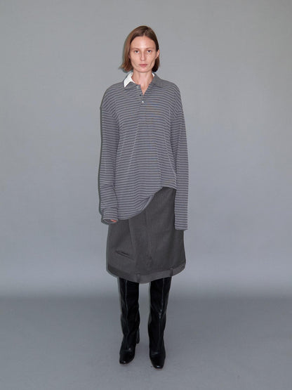 Delivery Gray Striped Polo Style Oversized Women&