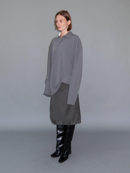 Delivery Gray Striped Polo Style Oversized Women&