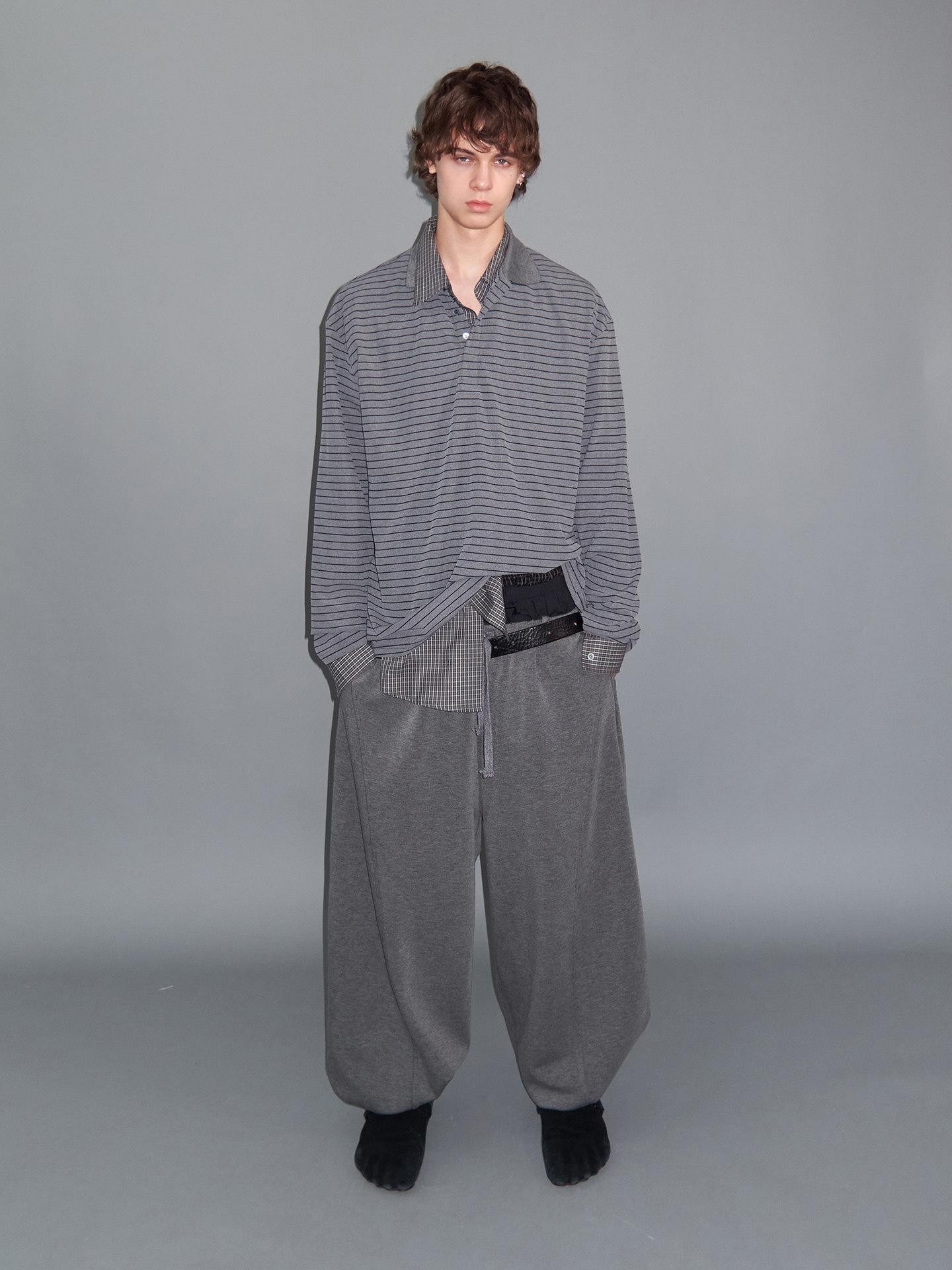 Delivery Gray Striped Polo Style Oversized Women&