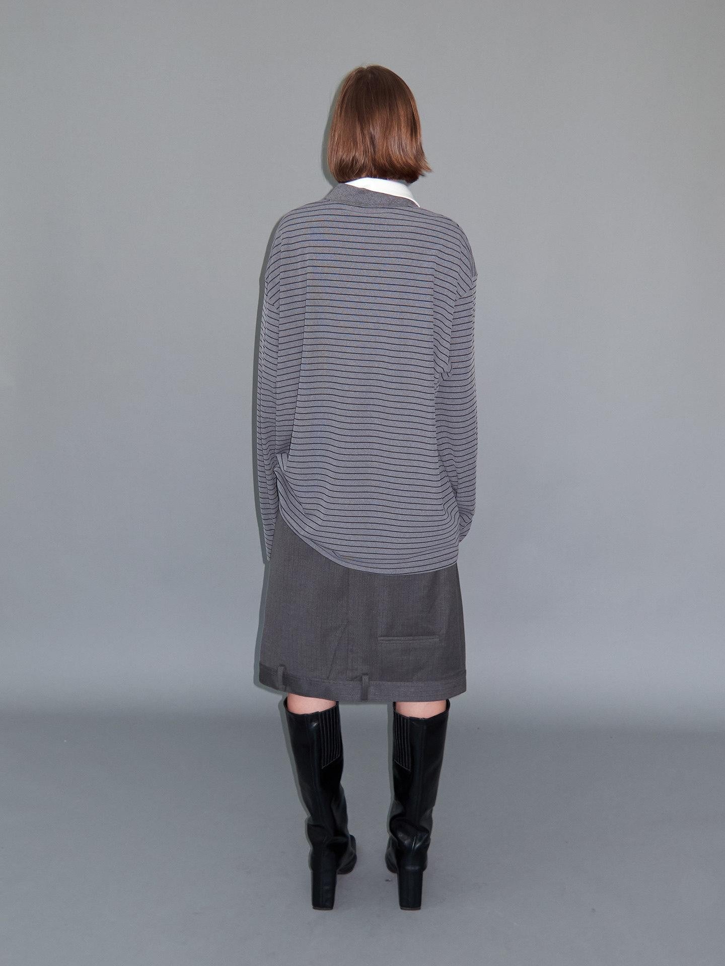 Delivery Gray Striped Polo Style Oversized Women&