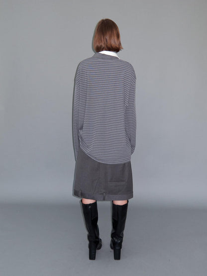 Delivery Gray Striped Polo Style Oversized Women&