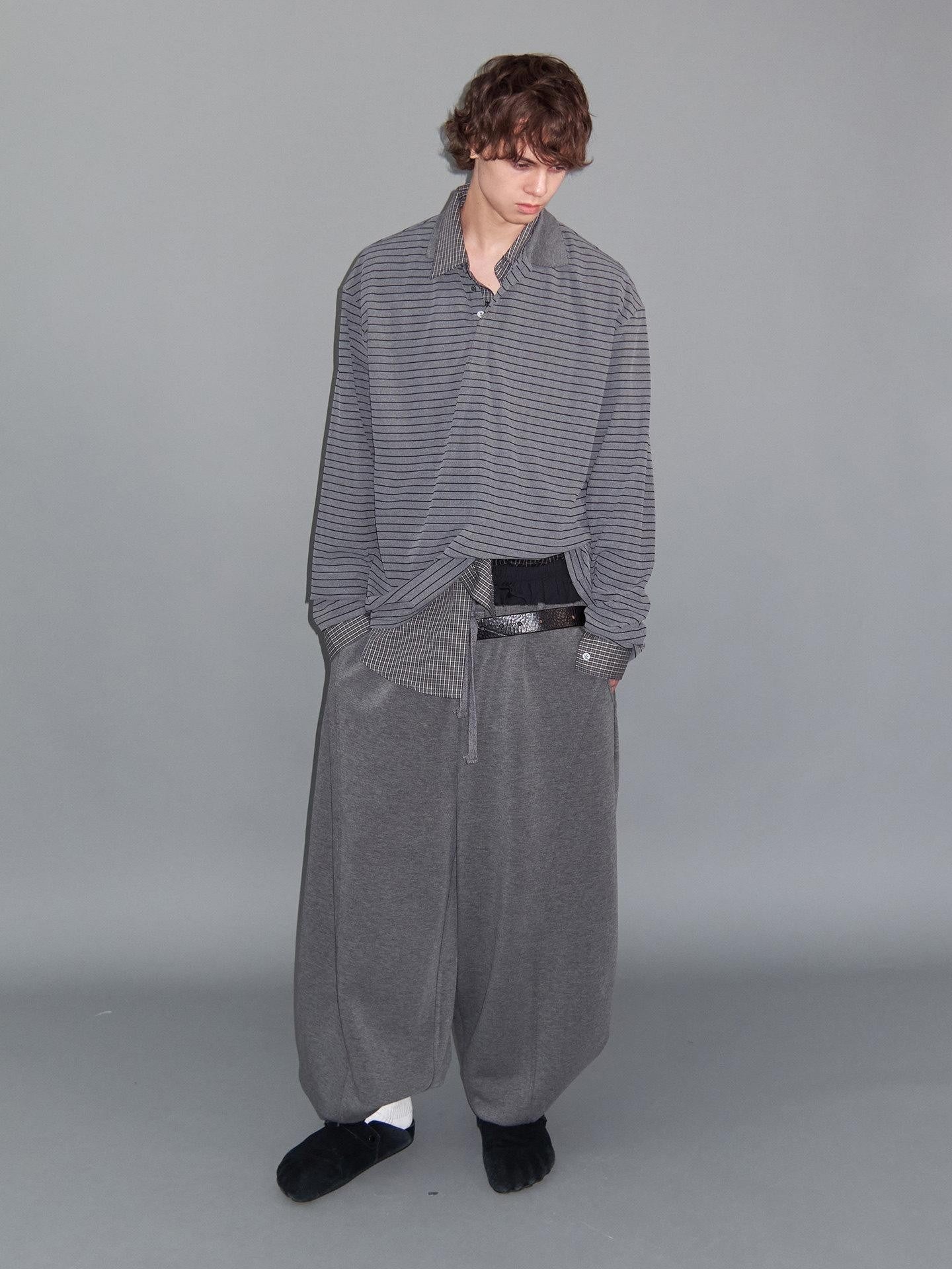 Delivery Gray Striped Polo Style Oversized Women&