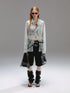 Delivery Green Floral Silver Thread Point Collar Sheer Loose Women&