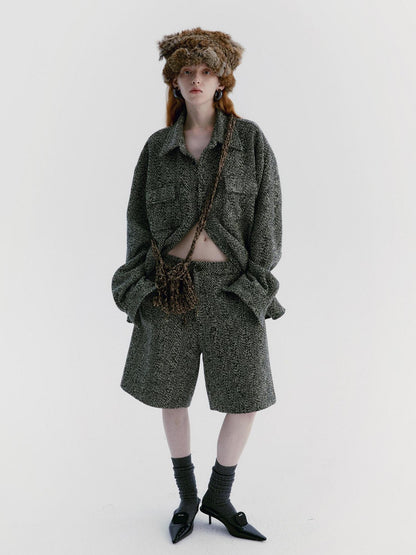 Delivery Green Herringbone Woven Women&