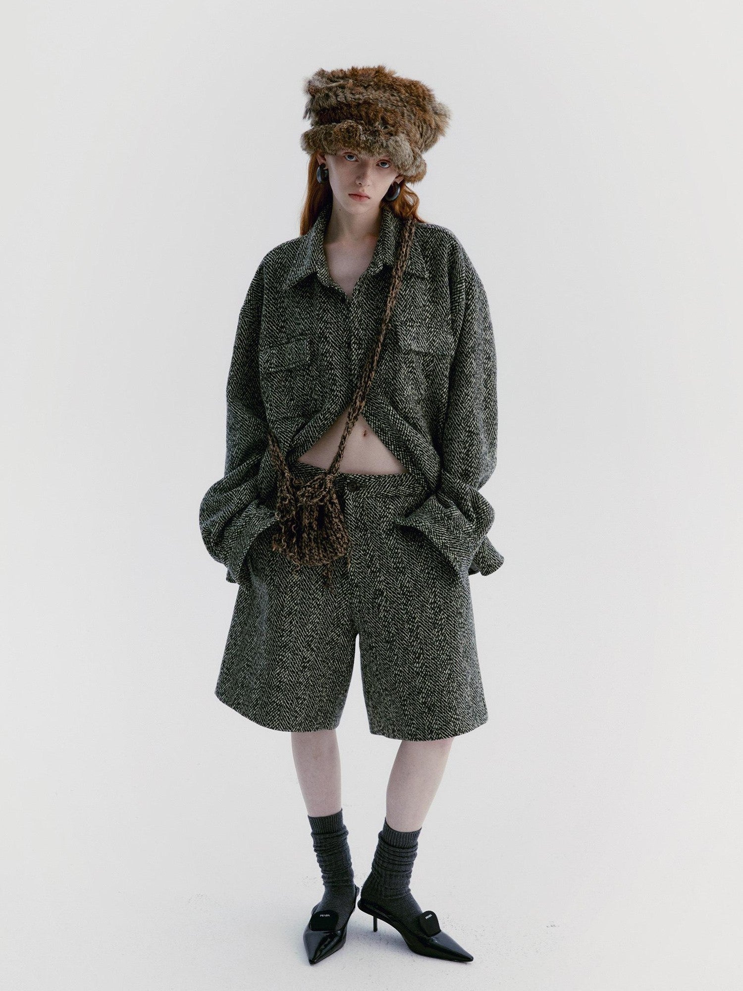 Delivery Green Herringbone Woven Women&