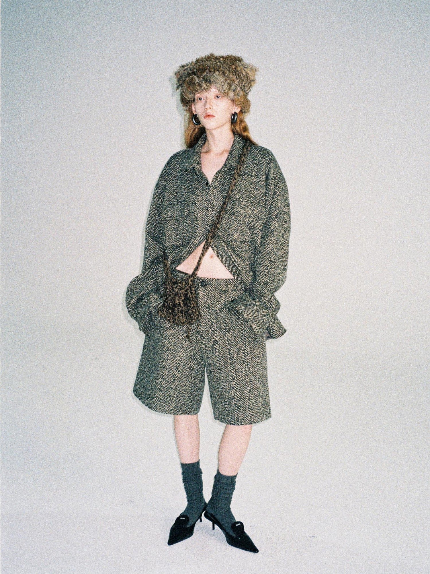 Delivery Green Herringbone Woven Women&