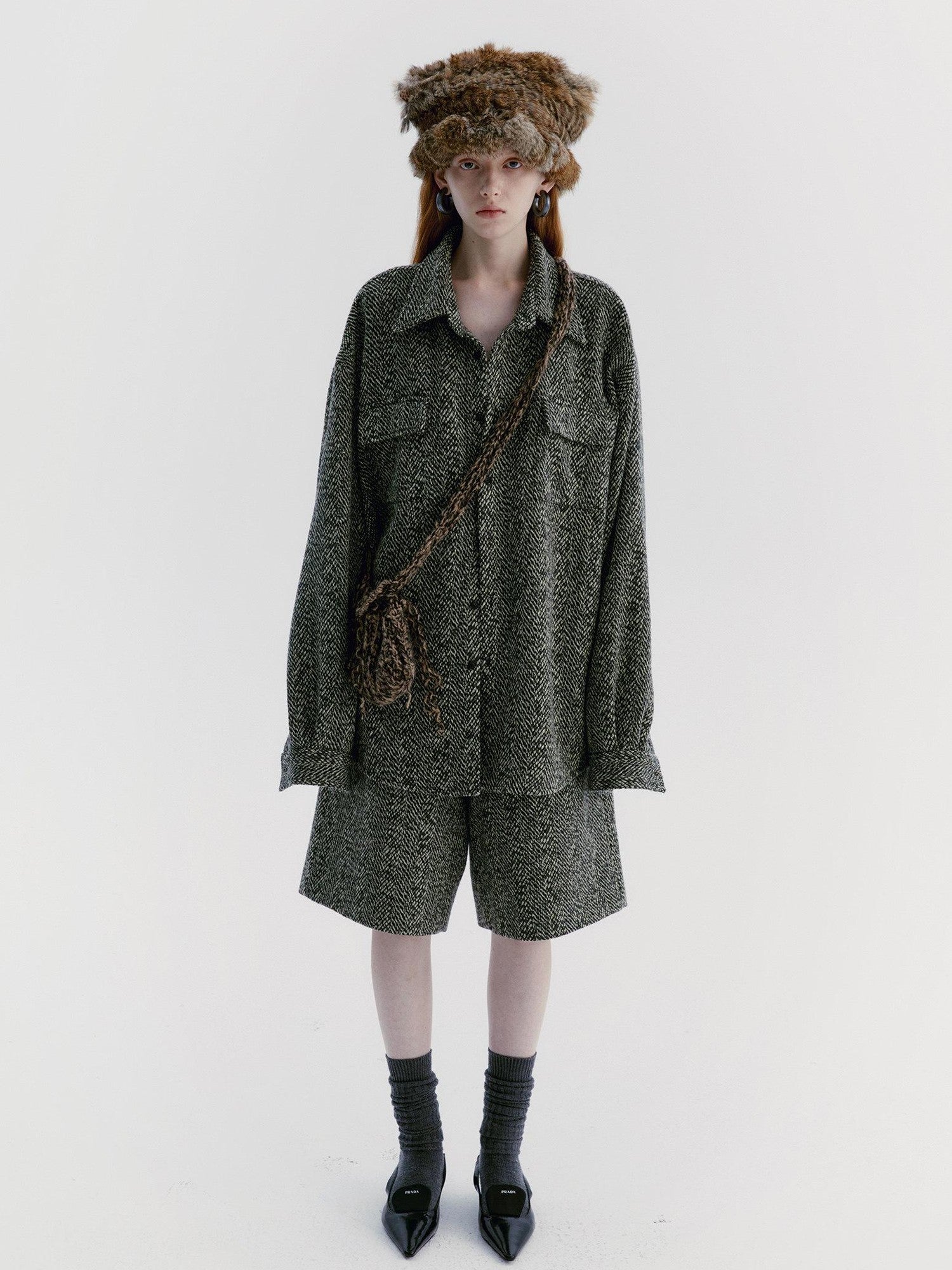 Delivery Green Herringbone Woven Women&