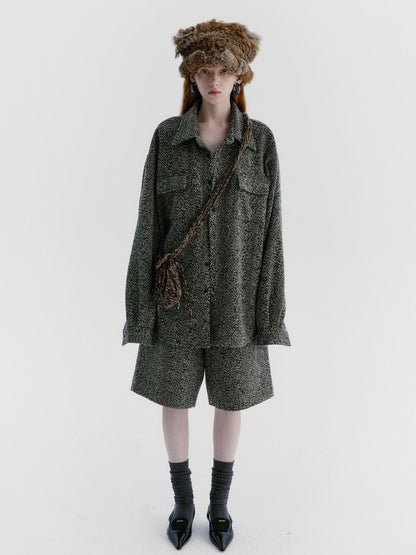 Delivery Green Herringbone Woven Women&