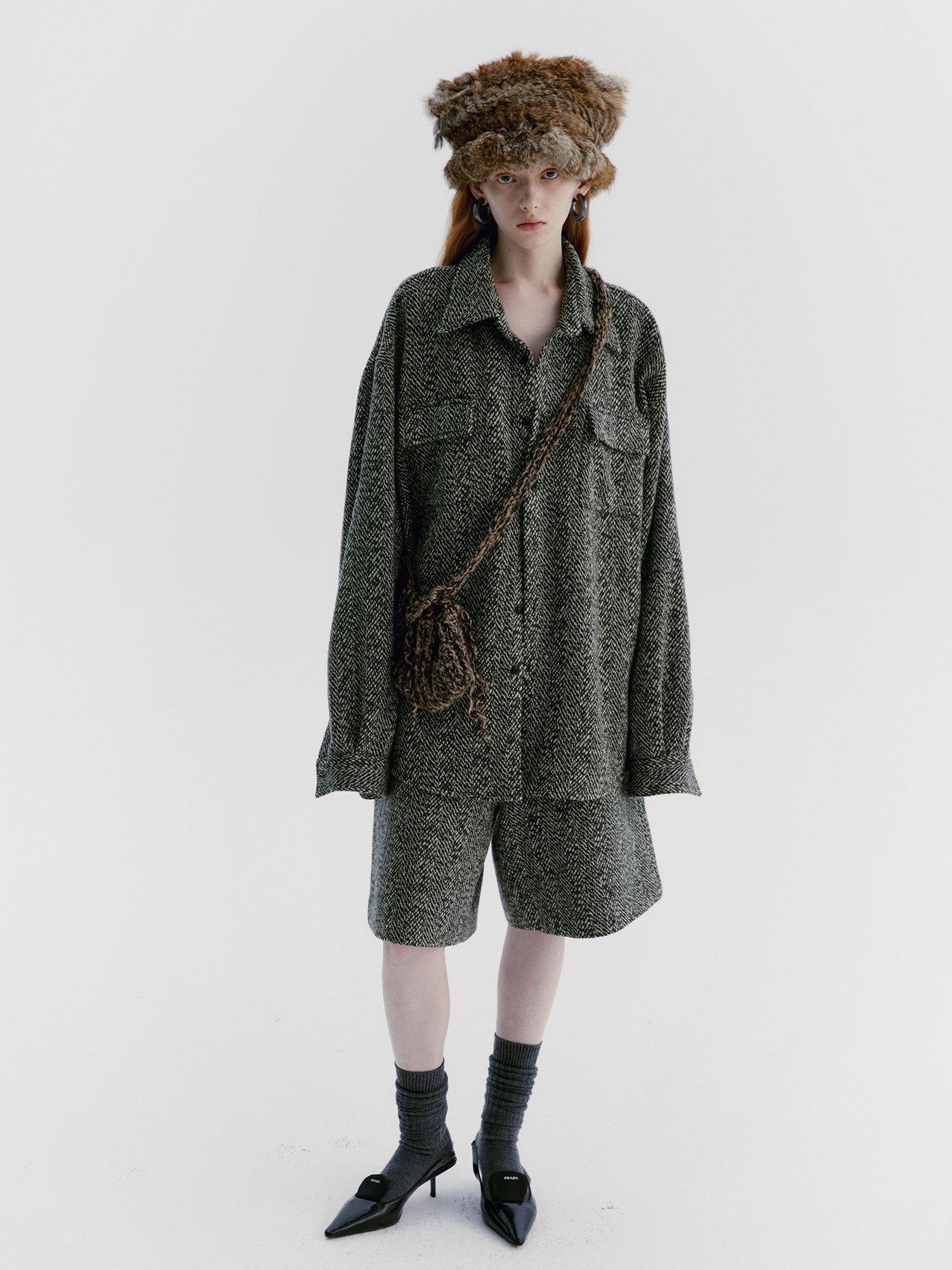 Delivery Green Herringbone Woven Women&