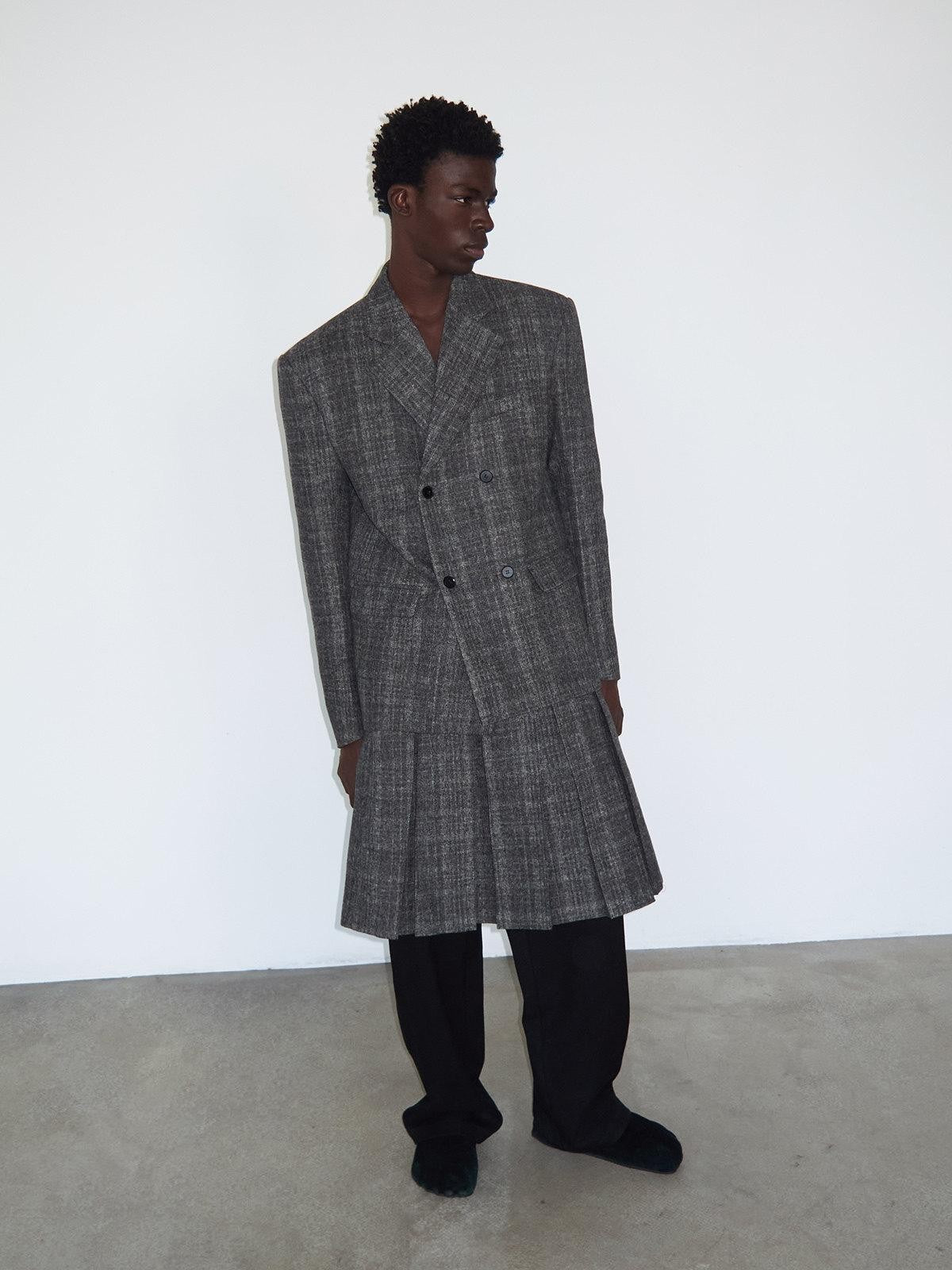 Delivery Grey Plaid Blazer And Box Pleat Skirt Women&