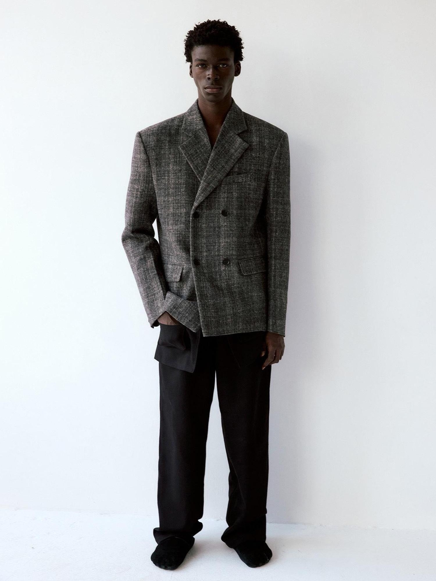 Delivery Grey Plaid Blazer And Box Pleat Skirt Women&