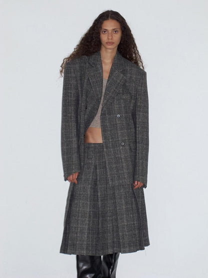 Delivery Grey Plaid Blazer And Box Pleat Skirt Women&