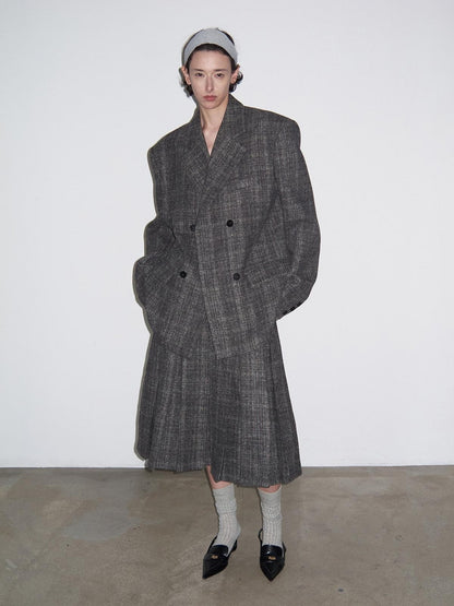 Delivery Grey Plaid Blazer And Box Pleat Skirt Women&