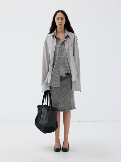 Delivery Grey Plaid Deconstructed Fake Two Piece Collared Cotton Women&