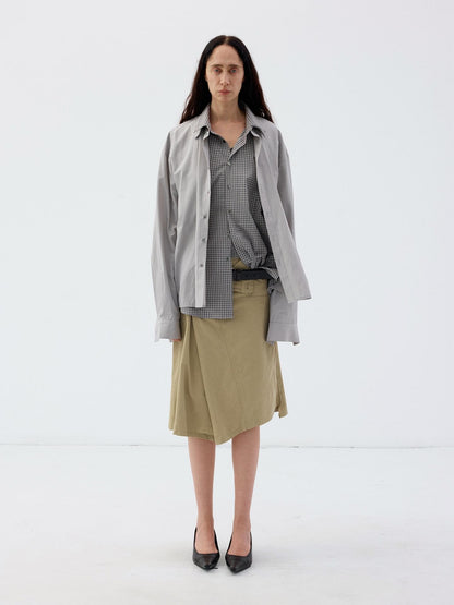 Delivery Grey Plaid Deconstructed Fake Two Piece Collared Cotton Women&