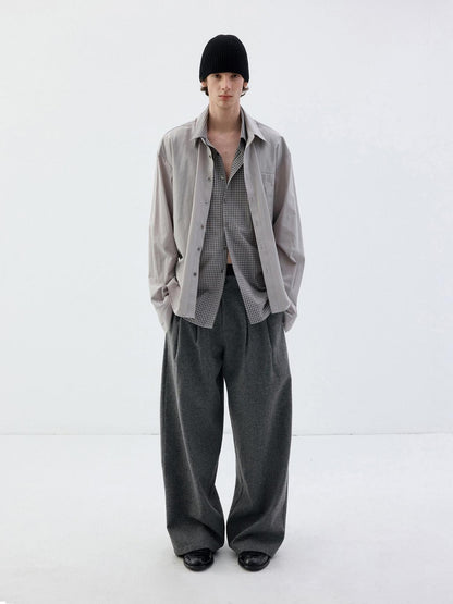 Delivery Grey Plaid Deconstructed Fake Two Piece Collared Cotton Women&