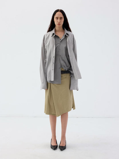 Delivery Grey Plaid Deconstructed Fake Two Piece Collared Cotton Women&