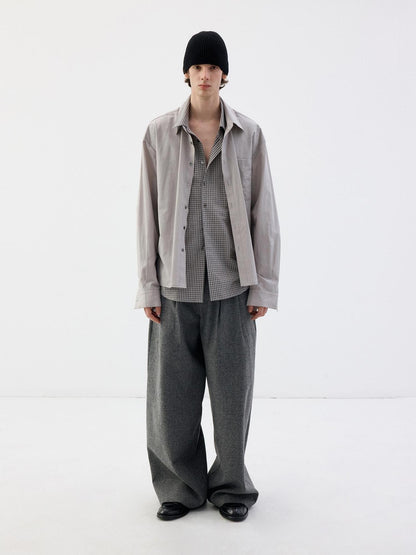 Delivery Grey Plaid Deconstructed Fake Two Piece Collared Cotton Women&
