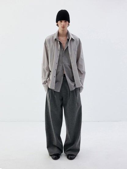 Delivery Grey Plaid Deconstructed Fake Two Piece Collared Cotton Women&