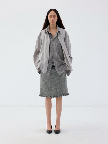 Delivery Grey Plaid Deconstructed Fake Two Piece Collared Cotton Women&
